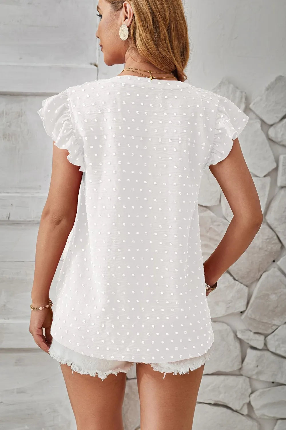 Swiss Dot Ruffled Cap Sleeve T-shirt (12)