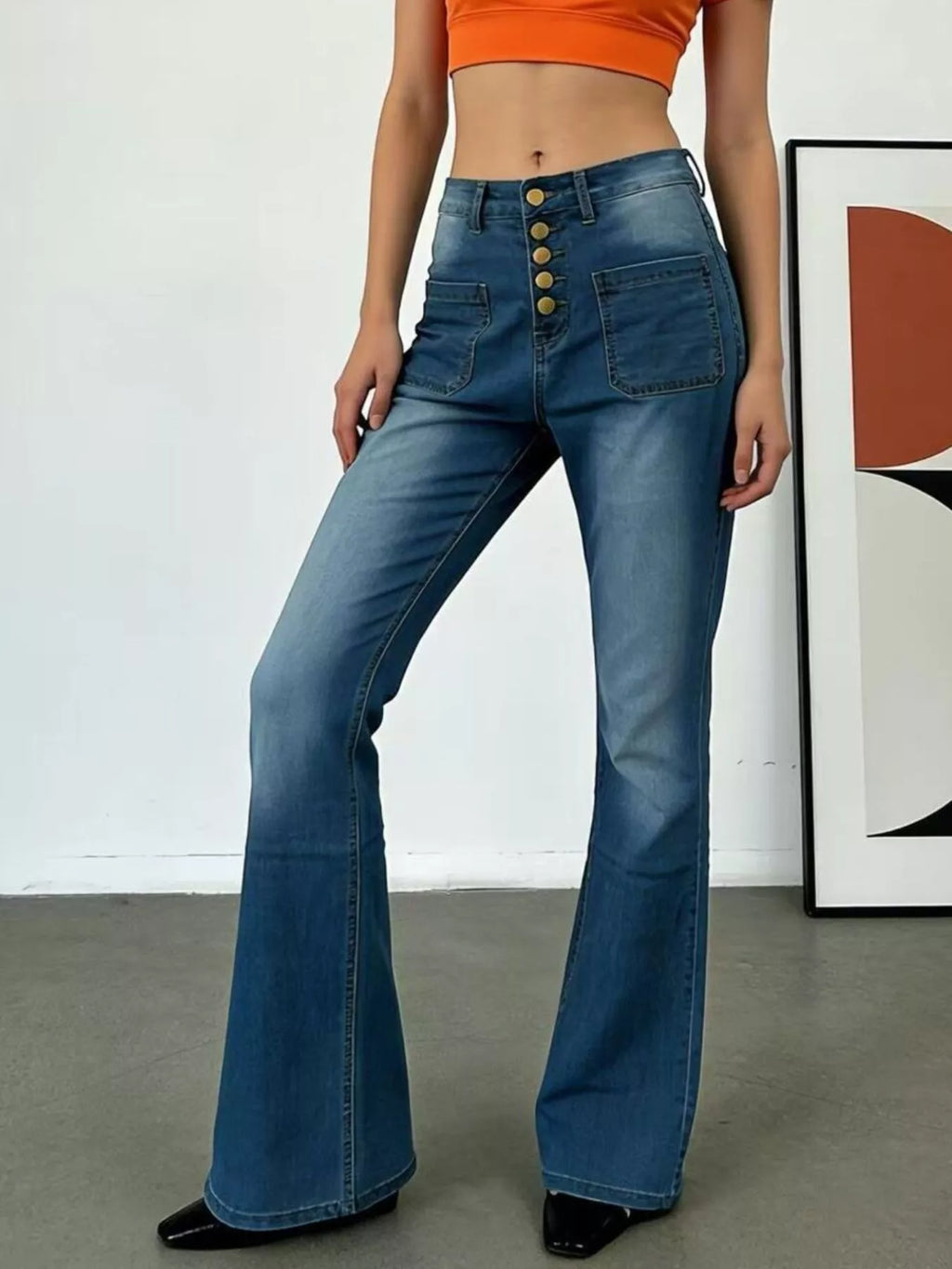 Full Size High-waisted Button-fly Flare Jeans Plus (7)