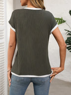 Contrast Trim Round Neck Short Sleeve T-shirt (2)