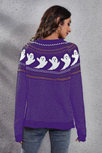Ghost Pattern Round Neck Long Sleeve Sweater (20)