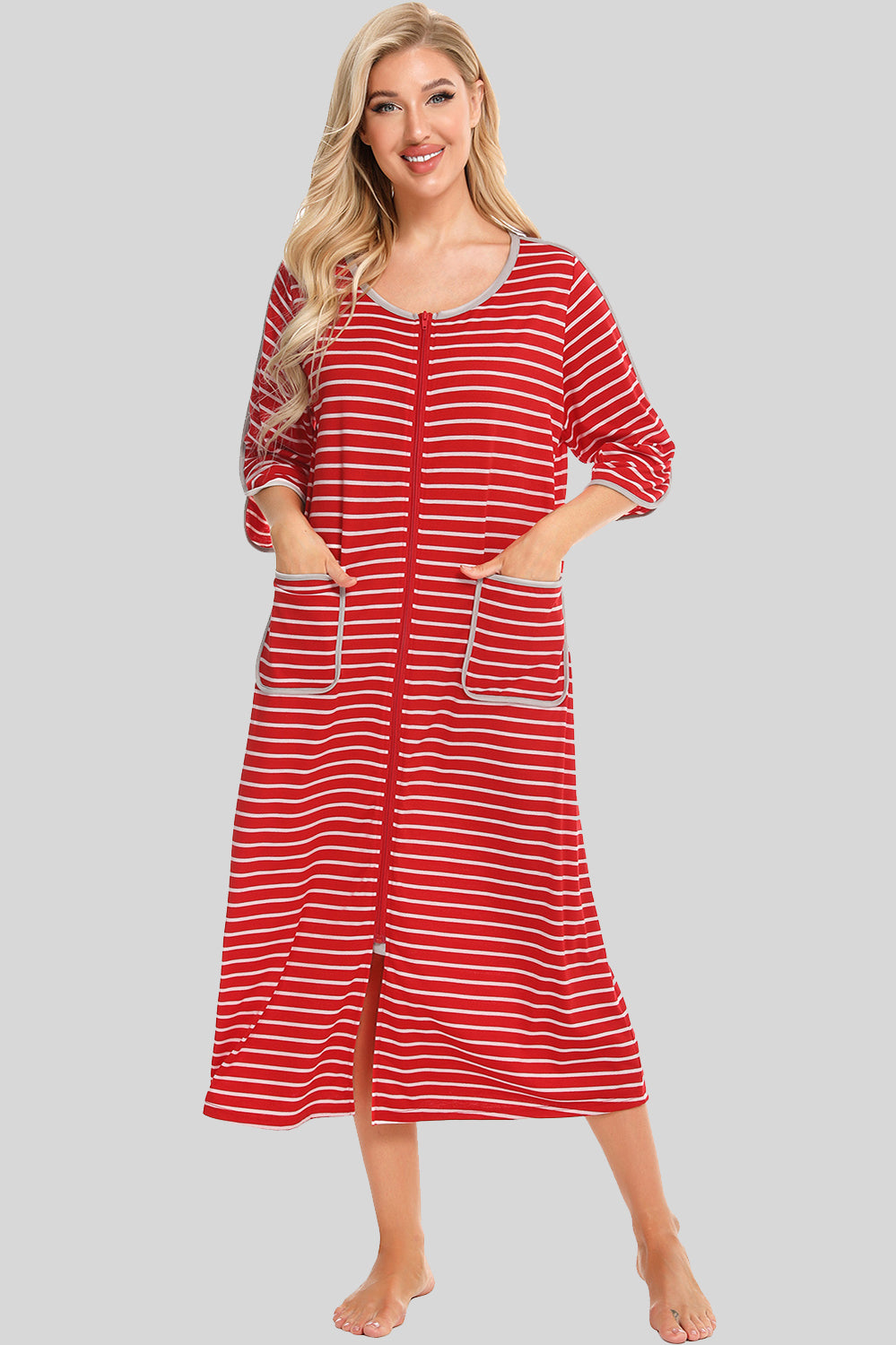 Round Neck Three-quarter Sleeve Midi Night Dress (4)
