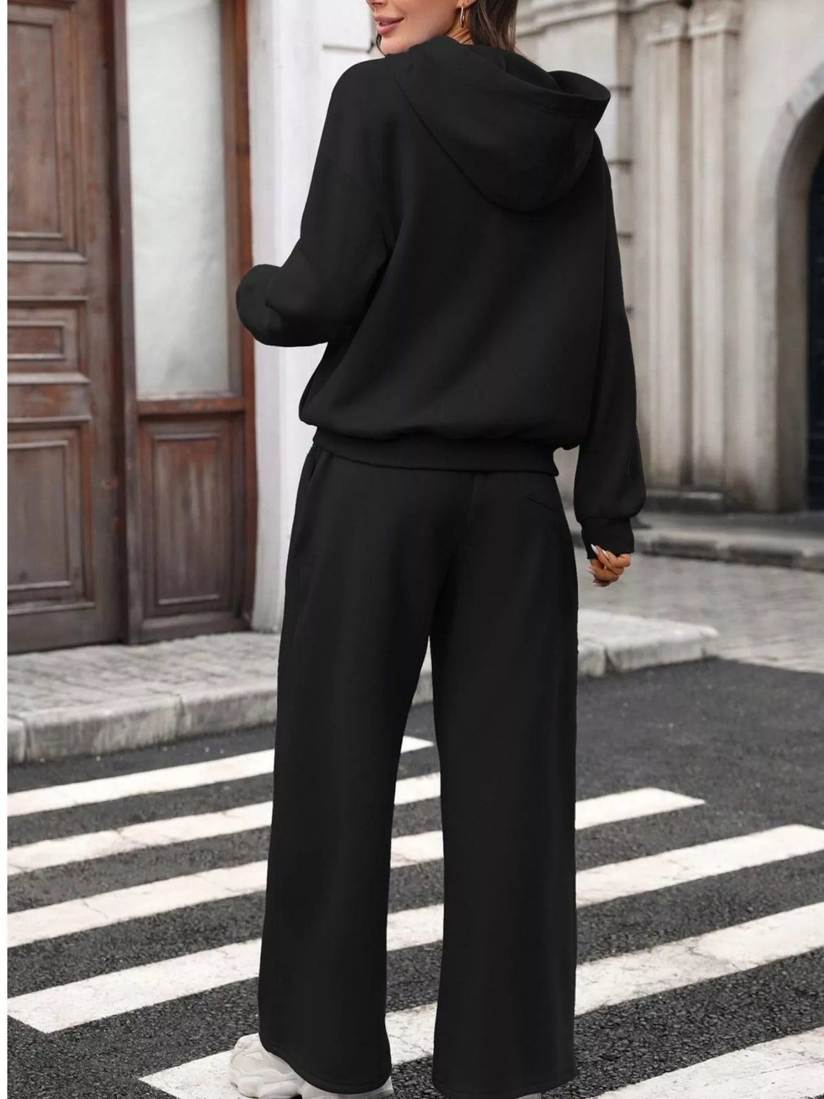 Kangaroo Pocket Hoodie Wide-leg Pant Set (12)