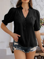 Frill Notched Short Sleeve Blouse (8)