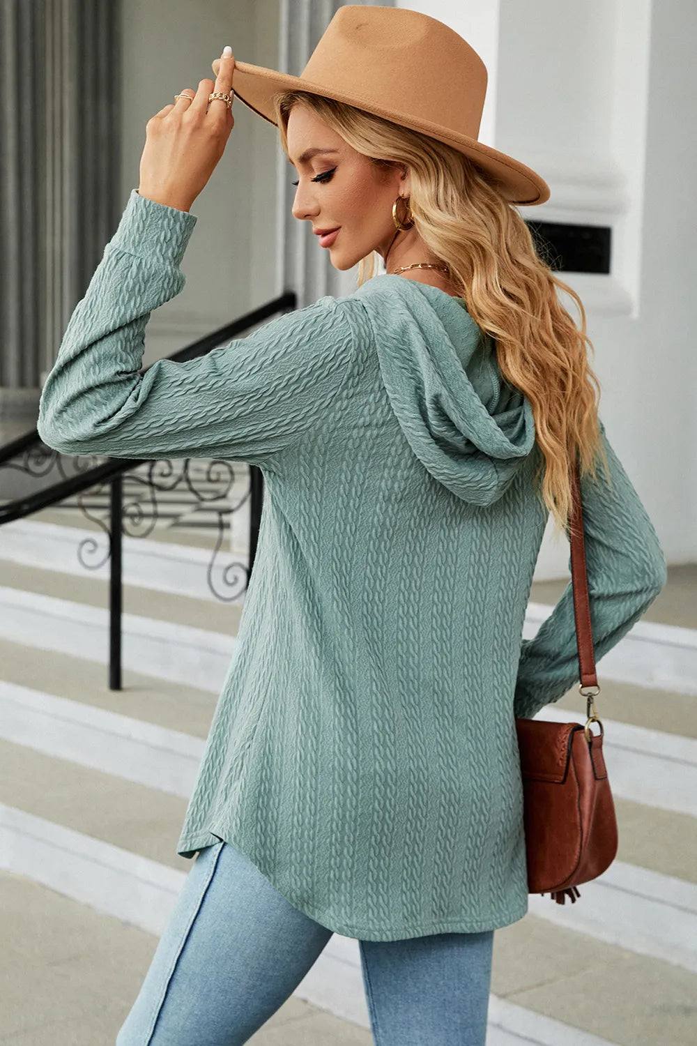 Decorative Button Drawstring Long Sleeve Hoodie (24)