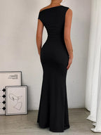 One-shoulder Ruched Bodycon Maxi Dress (4)