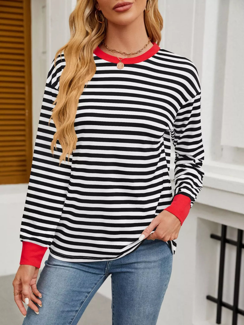 Striped Long Sleeve Casual T-shirt (12)