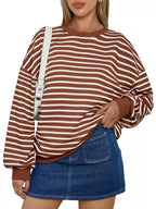Striped Round Neck Oversized Casual Sweatshirt (30)