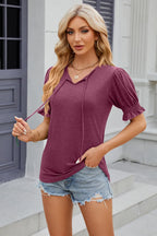 Tie Neck Flounce Sleeve Blouse (13)
