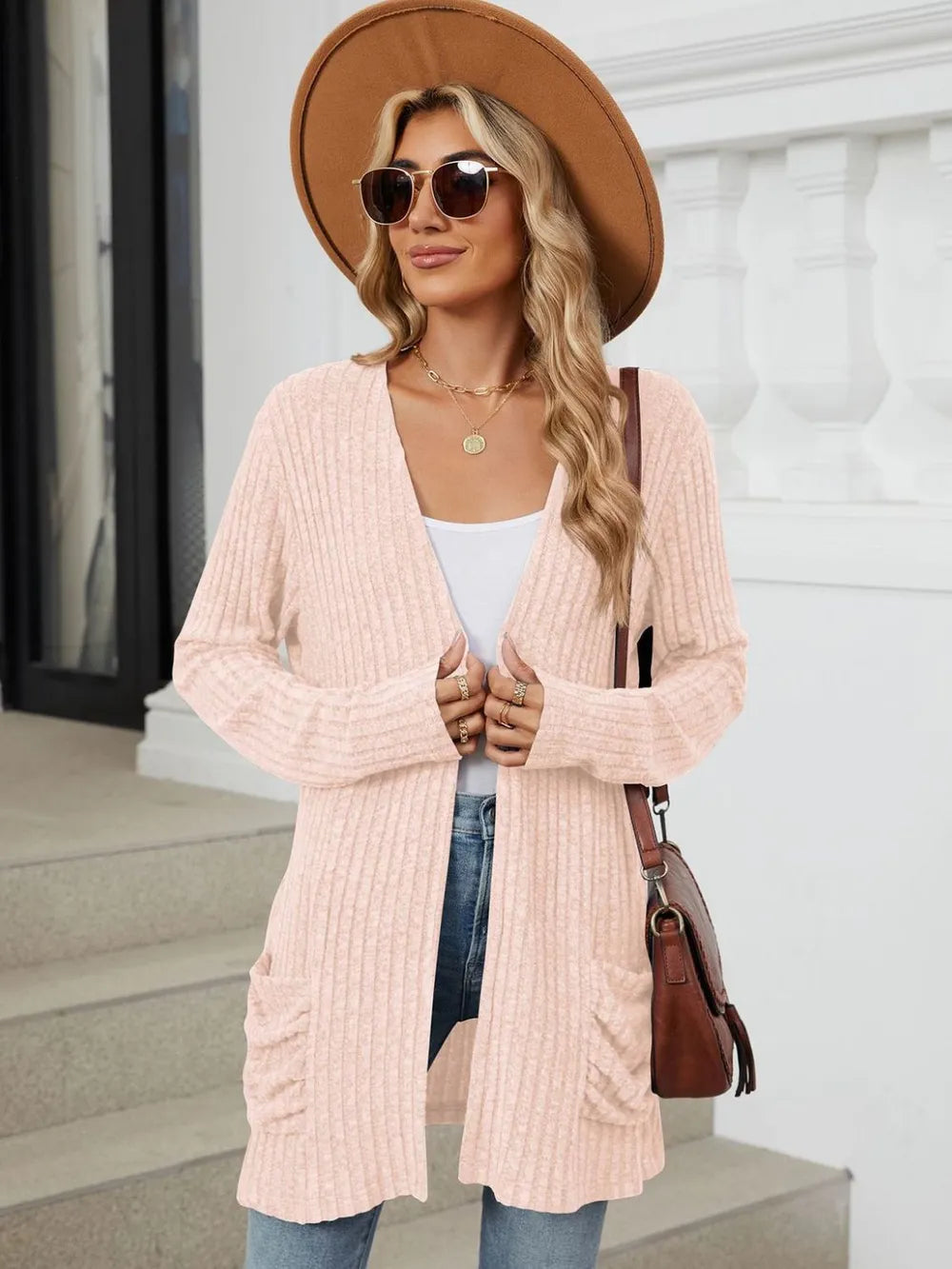Pocketed Open Front Long Sleeve Cardigan (21)
