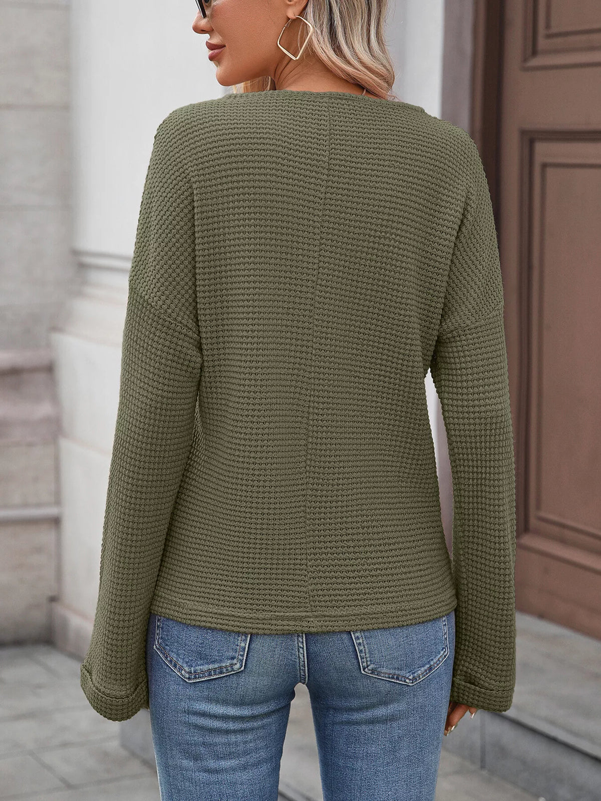 Striped Notched Long Sleeve T-shirt (17)