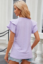 Eyelet Notched Flutter Sleeve T-shirt (2)