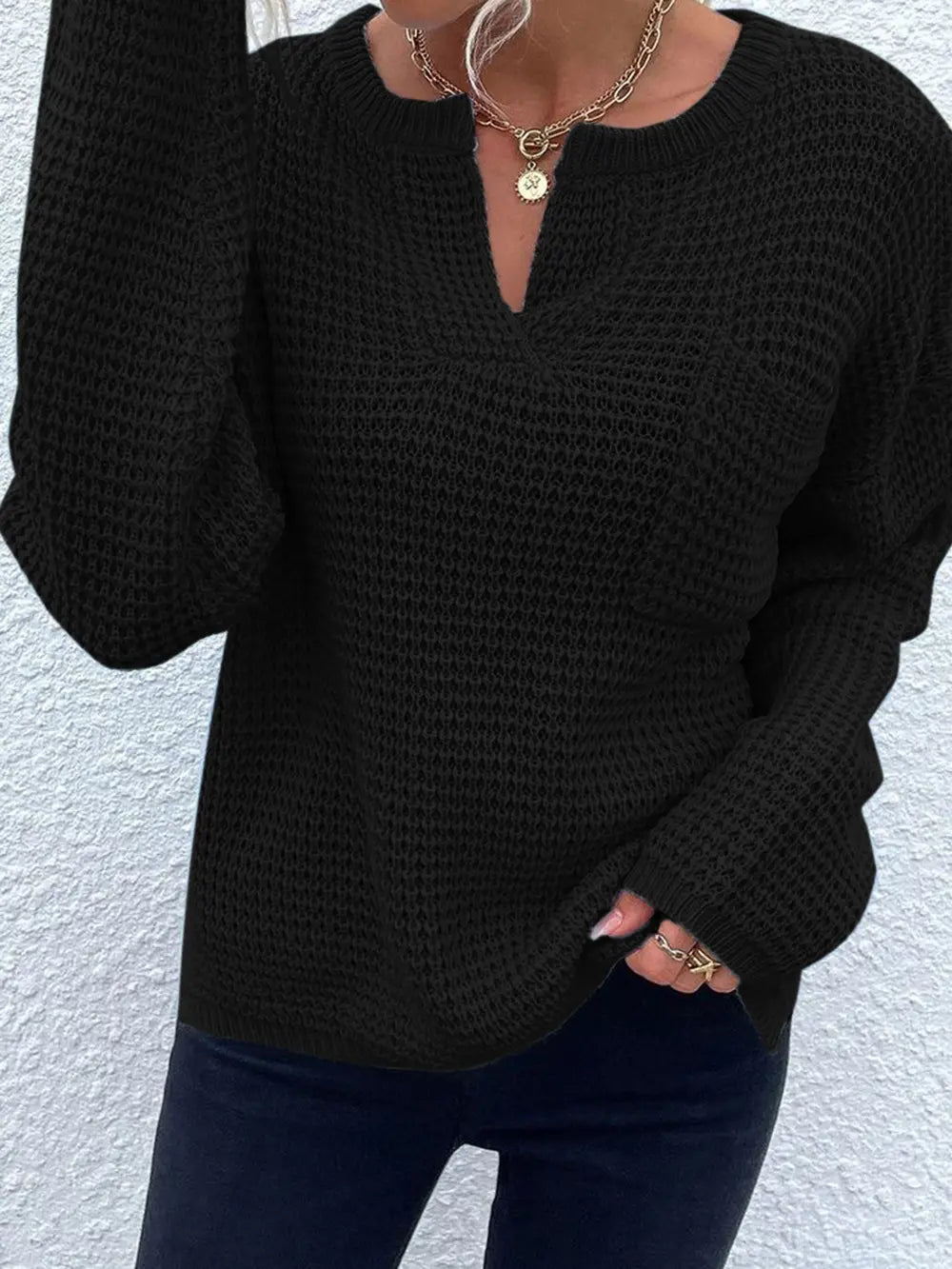 Notched Long Sleeve Sweater (5)