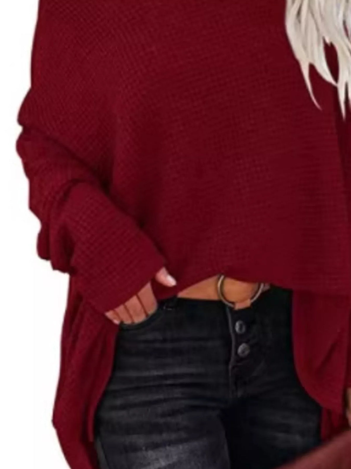 Boat Neck Waffle Knit Top (10)