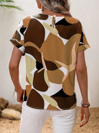 Contrast Round Neck Short Sleeve Blouse (6)