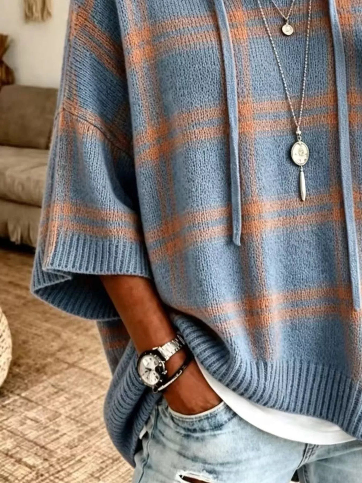 Plaid Hooded Knit Sweater (12)