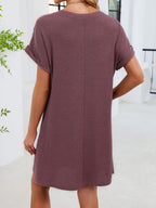 Lace Round Neck Short Sleeve T-shirt Dress (5)