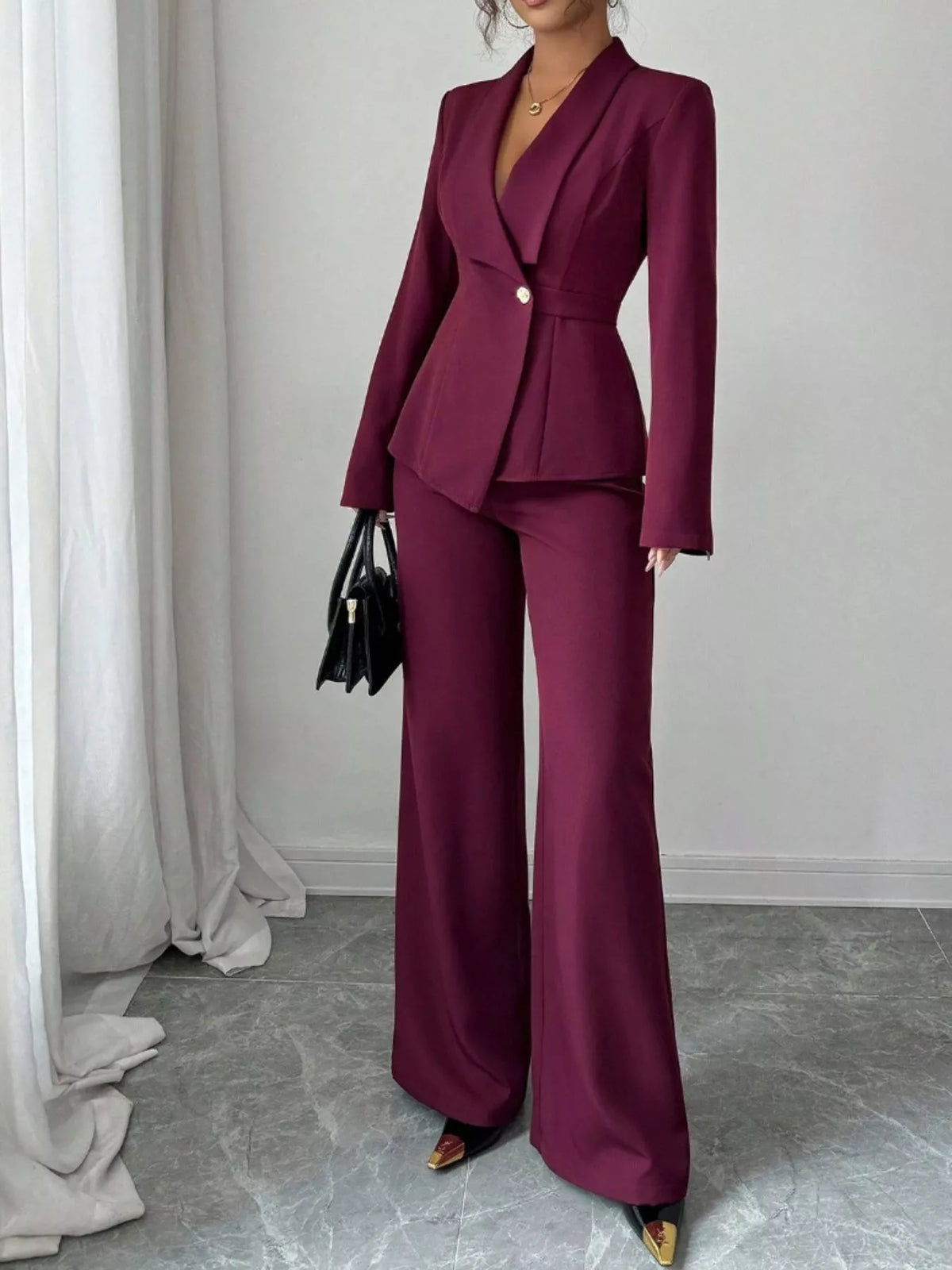 One Button Blazer Pants Set (27)