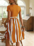 Striped Short Sleeve Tie Waist Dress (22)