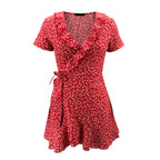Summer V-neck Ruffled Lace A-line Slim Dress photo 2