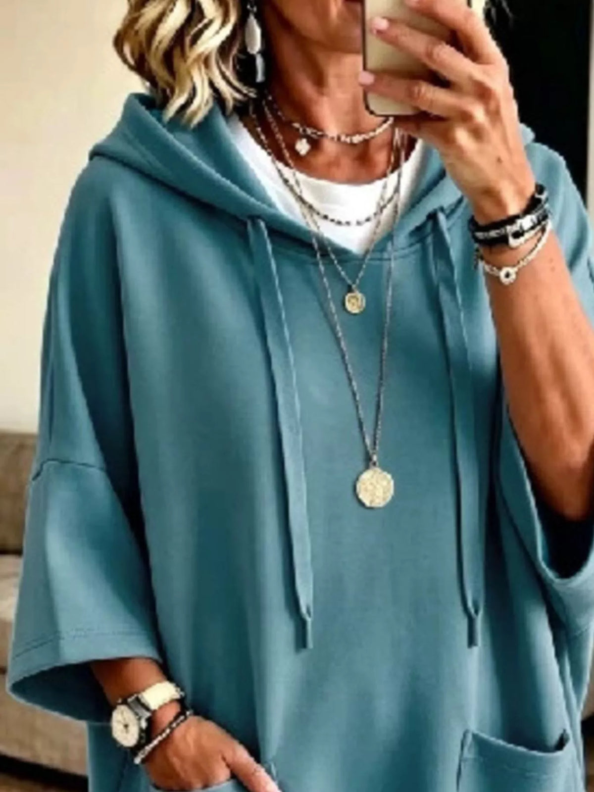 Full Size Drawstring Oversized Front Pockets Hoodie Plus (15)