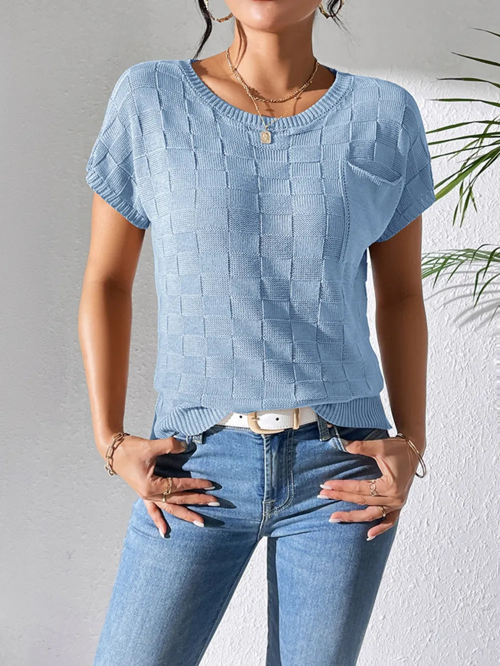 Round Neck Short Sleeve Knit Top (3)