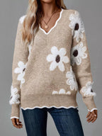 Floral V-neck Long Sleeve Sweater (9)