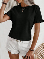 Textured Ruffle Sleeve Round Neck T-shirt (22)