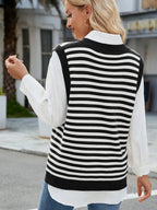Slit V-neck Striped Sweater Vest (12)