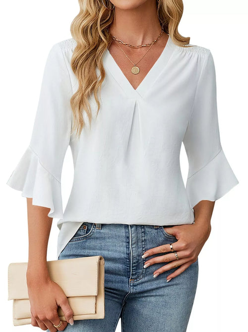 V-neck Ruffle Sleeve Blouse
