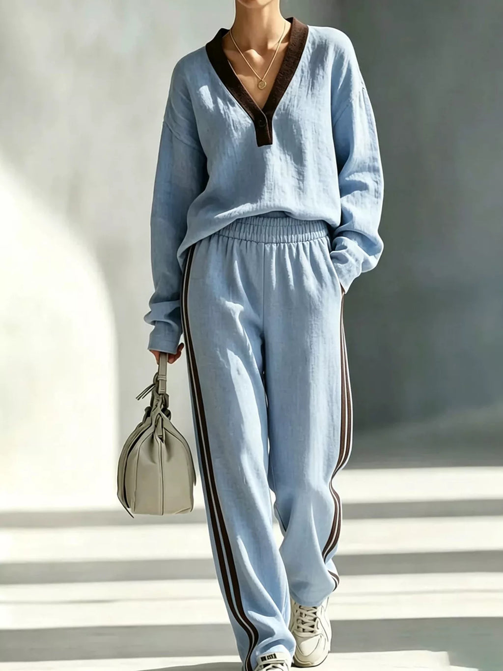 Long Sleeve Top Side-striped Joggers Set