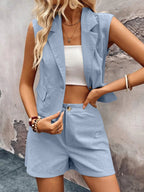 One Button Sleeveless Top Shorts Set (10)