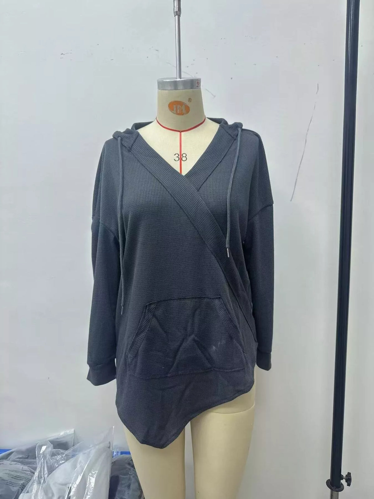 Drawstring Waffle Knit Hoodie (11)