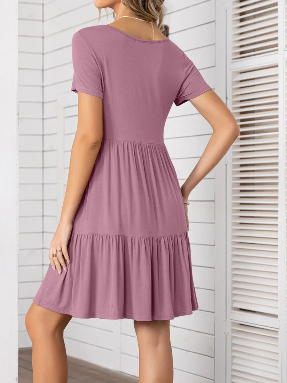Round Neck Short Sleeve Mini Tee Dress (21)