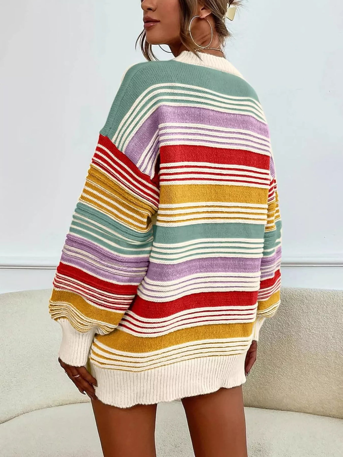 Rainbow Striped Drop Shoulder Oversized Sweater (8)