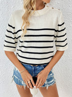 Striped Round Neck Half Sleeve Knit Top (15)