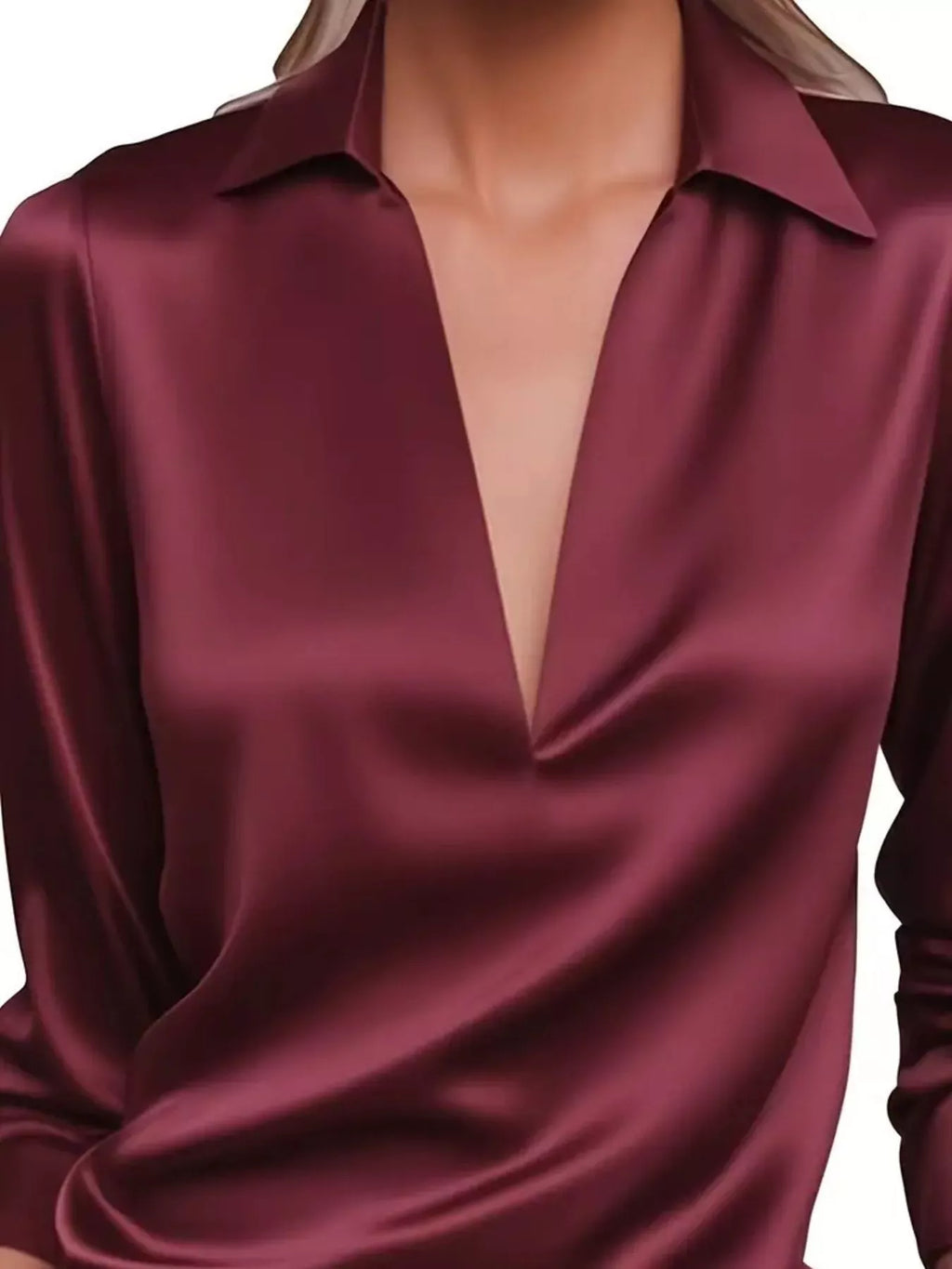 Satin Johnny Collar Long Sleeve Blouse (11)