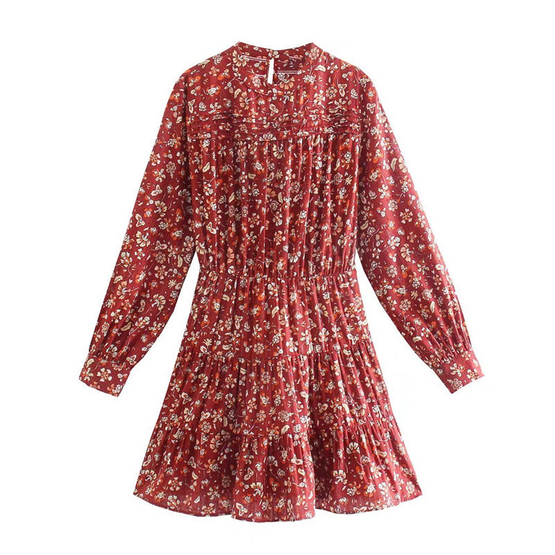 Printed Long Sleeve High Waist Dress photo 5