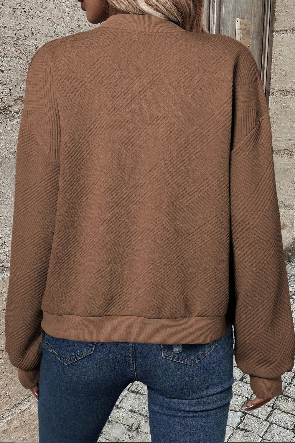 Textured Zip Up Baseball Collar Jacket (9)