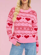 Heart Pattern Dropped Shoulder Sweater (3)