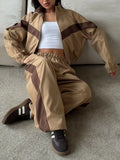 Block Zip Up Outerwear Pants Set