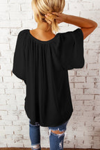 Gathered Detail Notched Neck Flutter Sleeve Top (11)