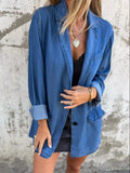 Full Size Button Down Denim Blazer Plus