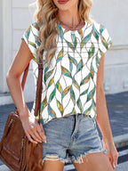 Printed Round Neck Cap Sleeve Top (8)