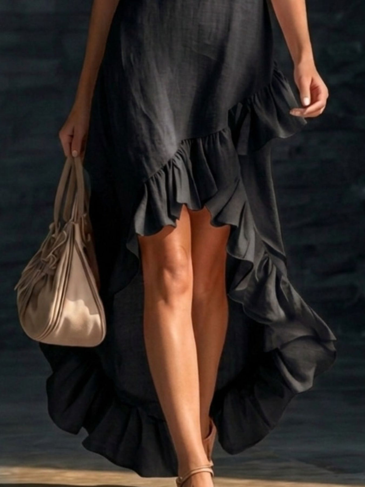 Sleeveless V-neck Ruffle Hem High-low Dress (12)
