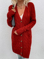 Cable-knit Button Down Cardigan Pockets (20)