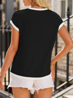 Contrast Trim Round Neck Short Sleeve T-shirt (33)