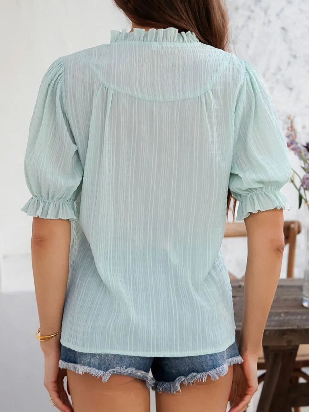 Frill Notched Short Sleeve Blouse (17)