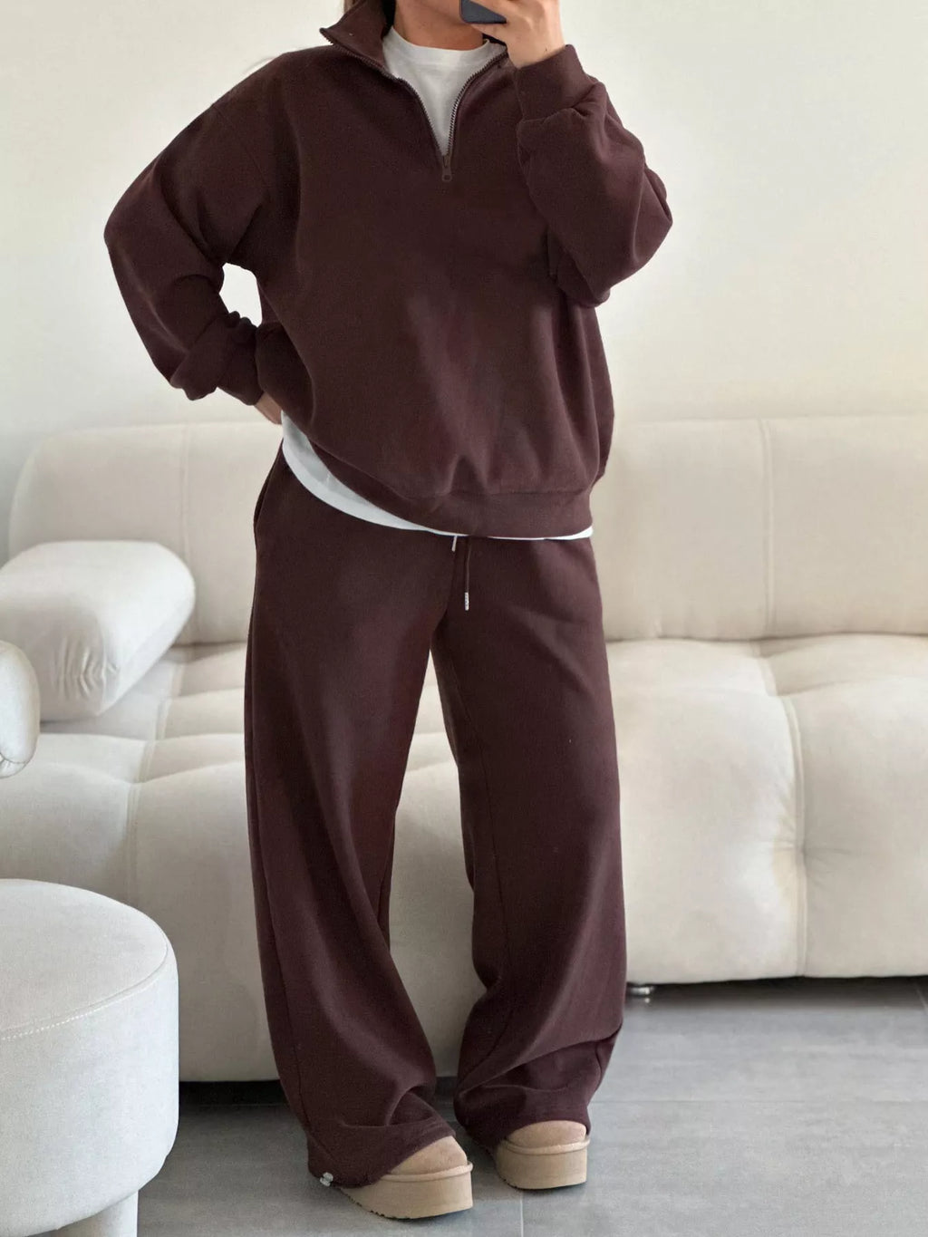 Quarter-zip Top Wide-leg Sweatpants Set (15)