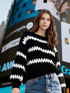 Striped Round Neck Dropped Shoulder Sweater (7)