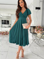 Surplice Short Sleeve Midi Dress